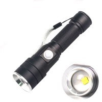 Factory Wholesale USB Rechargeable 15W Zoom 3 Modes Tactical XHP50 LED Flashlight Torch With 18650 Battery