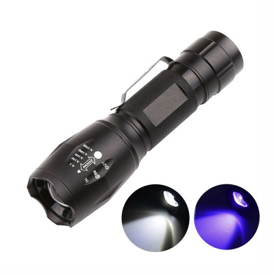 Handheld 2 in 1 White And UV Flashlight Aluminum Zoomable Double 395nm LED UV Torch