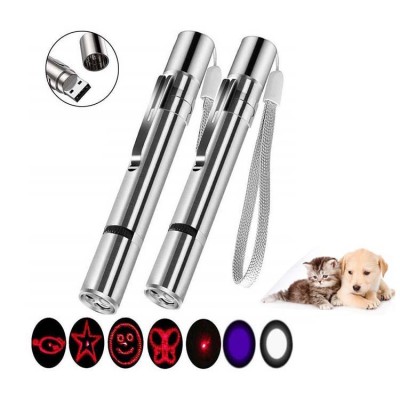 New Arrival Upgrade Interactive Teaser 3 Modes 7 in 1 Cat Toy Pen Light Portable USB Laser Pet Training Tool with 5 Patterns